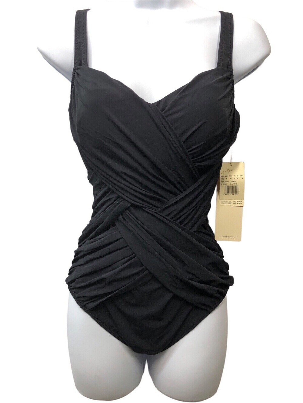 Gottex 281137 Draped Panel Sweetheart Square Neck One Piece Swimsuit Size 8 Blac